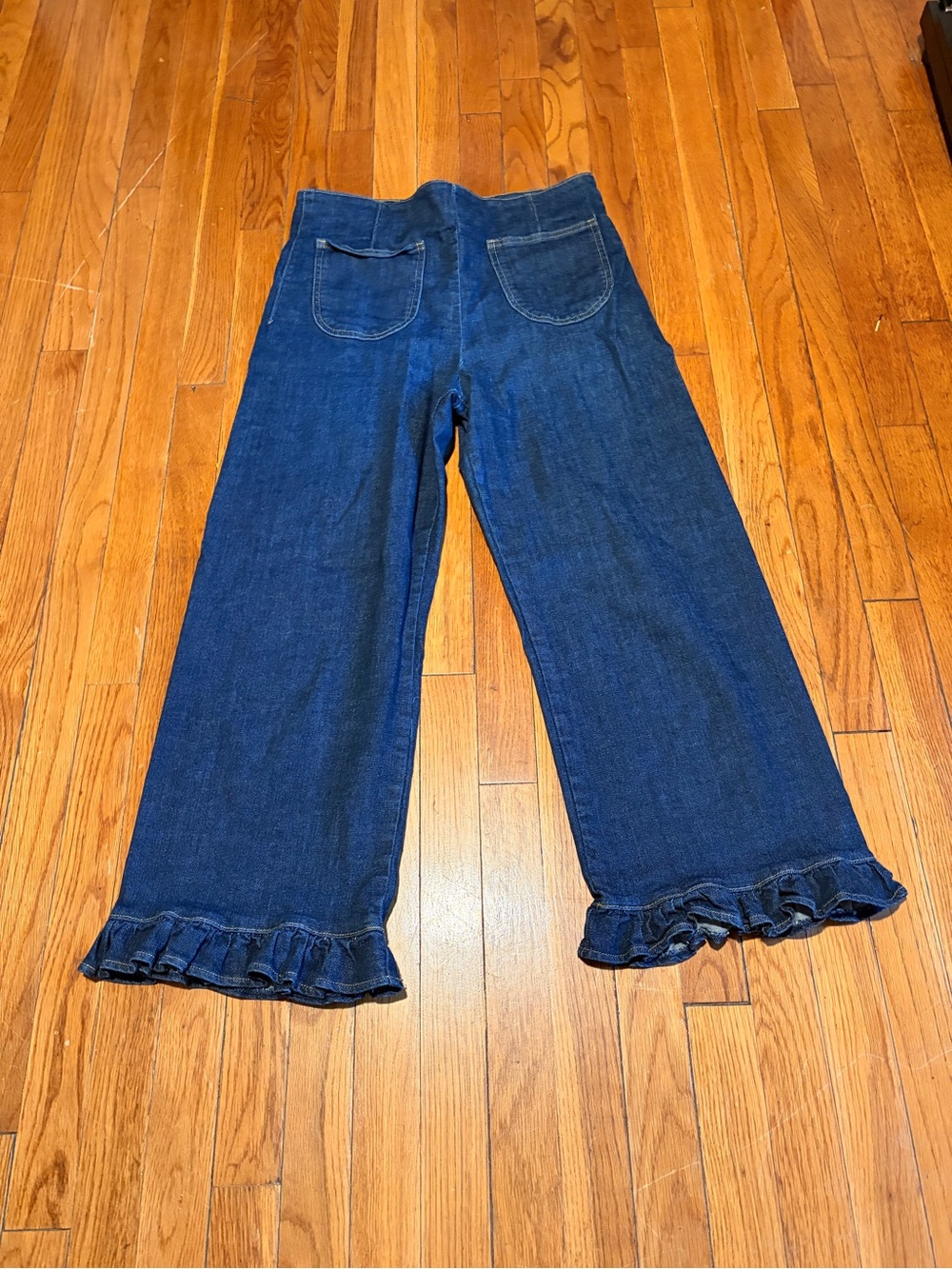 Anthropology Women's Dark Blue Ruffle Hem Jeans